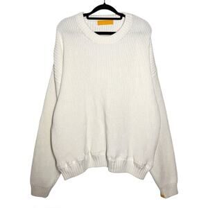 Yellow Label Co White Off White Unisex Cotton Chunky Fisherman Sweater - Large